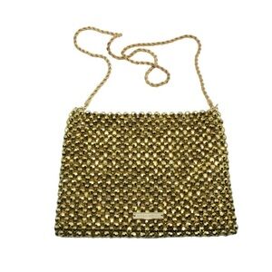 Loeffler Randall Mia Gold Beaded Clutch Handbag with Strap NWOT